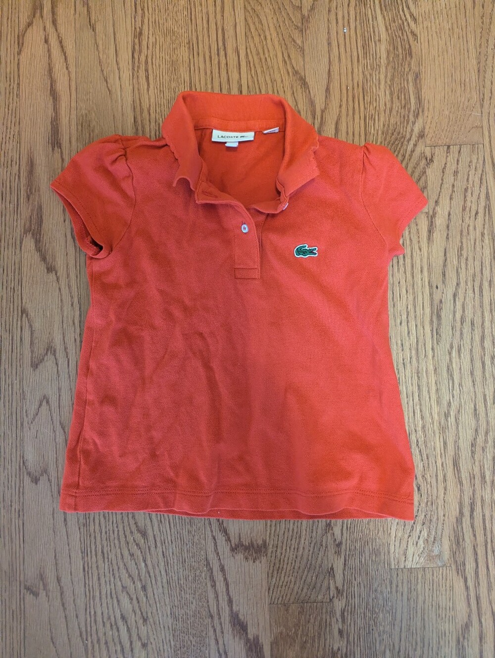 Lacoste Girls Toddler 5T Collared Shirt Red Preppy Short Sleeve 100% Cotton